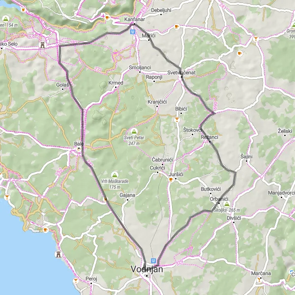 Map miniature of "Discovering the Istrian villages" cycling inspiration in Jadranska Hrvatska, Croatia. Generated by Tarmacs.app cycling route planner