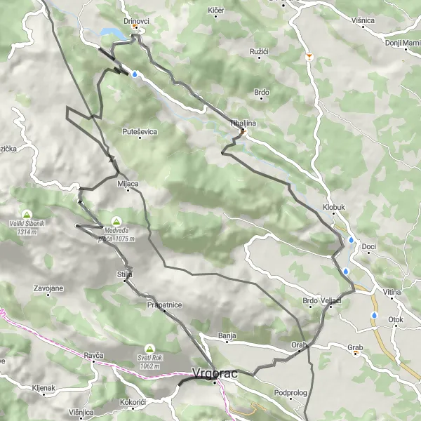 Map miniature of "Scenic Road Cycling Route from Vrgorac" cycling inspiration in Jadranska Hrvatska, Croatia. Generated by Tarmacs.app cycling route planner