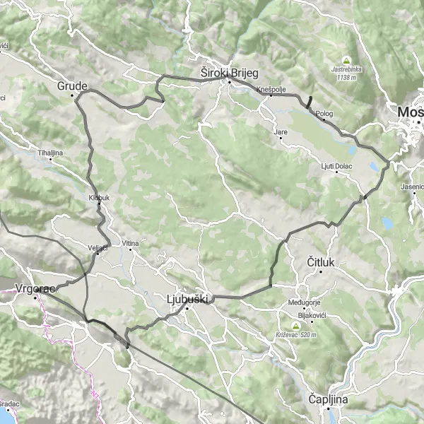 Map miniature of "Mountainous Adventure with Humska Grappa" cycling inspiration in Jadranska Hrvatska, Croatia. Generated by Tarmacs.app cycling route planner