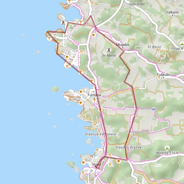 Map miniature of "Petalon Loop" cycling inspiration in Jadranska Hrvatska, Croatia. Generated by Tarmacs.app cycling route planner