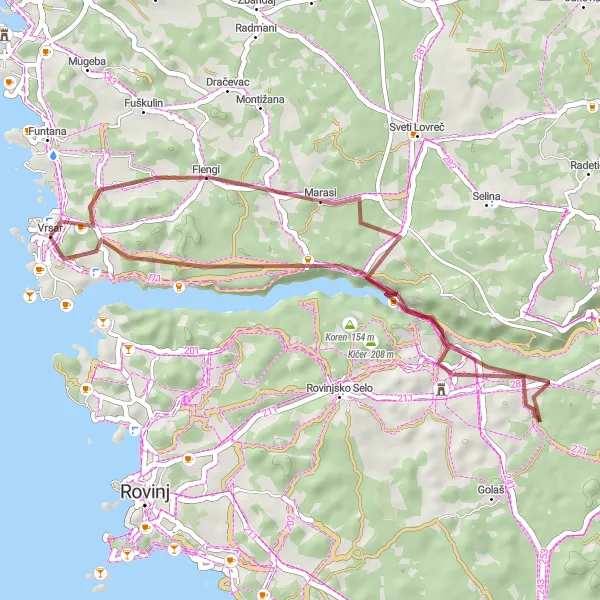 Map miniature of "Lim Bay Circle" cycling inspiration in Jadranska Hrvatska, Croatia. Generated by Tarmacs.app cycling route planner