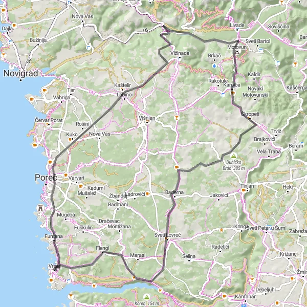 Map miniature of "Coastal Road to Inland Delights" cycling inspiration in Jadranska Hrvatska, Croatia. Generated by Tarmacs.app cycling route planner