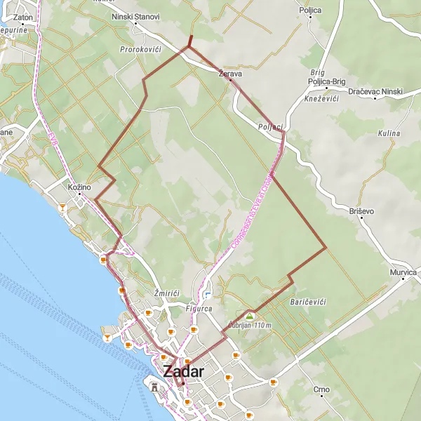 Map miniature of "Off the Beaten Path" cycling inspiration in Jadranska Hrvatska, Croatia. Generated by Tarmacs.app cycling route planner