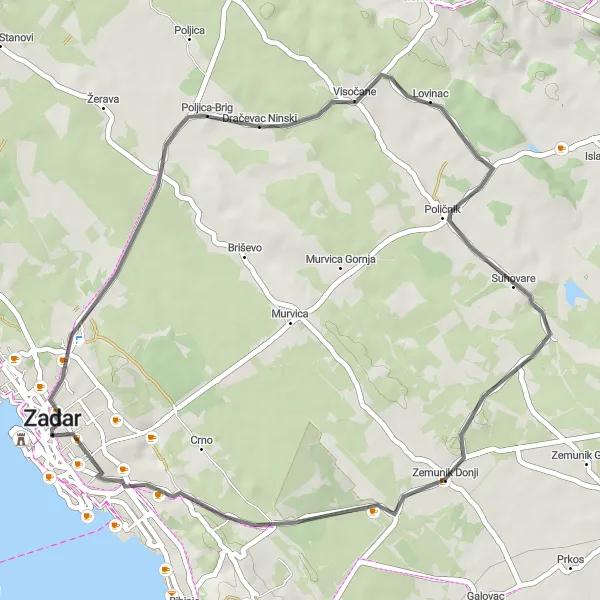 Map miniature of "Hillside Escapade" cycling inspiration in Jadranska Hrvatska, Croatia. Generated by Tarmacs.app cycling route planner