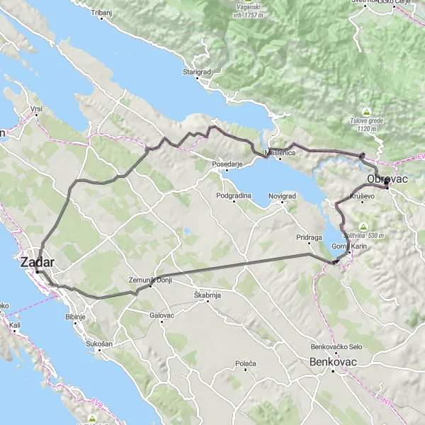 Map miniature of "The Ultimate Road Cycling Adventure" cycling inspiration in Jadranska Hrvatska, Croatia. Generated by Tarmacs.app cycling route planner