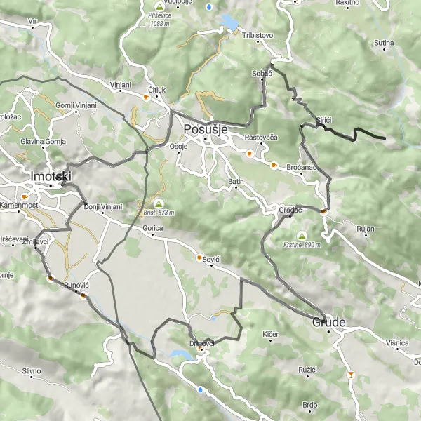 Map miniature of "The Scenic Adventure" cycling inspiration in Jadranska Hrvatska, Croatia. Generated by Tarmacs.app cycling route planner