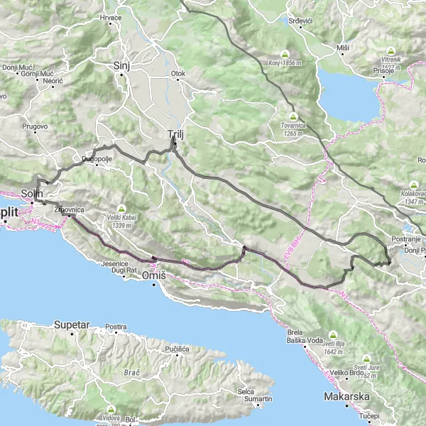 Map miniature of "Orgus Challenge" cycling inspiration in Jadranska Hrvatska, Croatia. Generated by Tarmacs.app cycling route planner