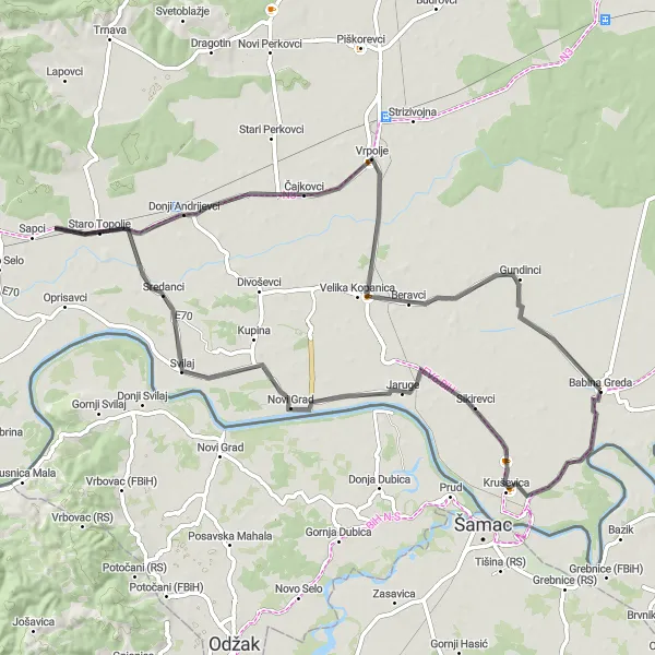 Map miniature of "Exploring Panonian Beauty" cycling inspiration in Panonska Hrvatska, Croatia. Generated by Tarmacs.app cycling route planner