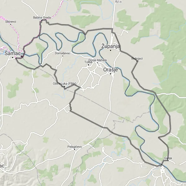 Map miniature of "Vistas of Slavonian Panorama" cycling inspiration in Panonska Hrvatska, Croatia. Generated by Tarmacs.app cycling route planner
