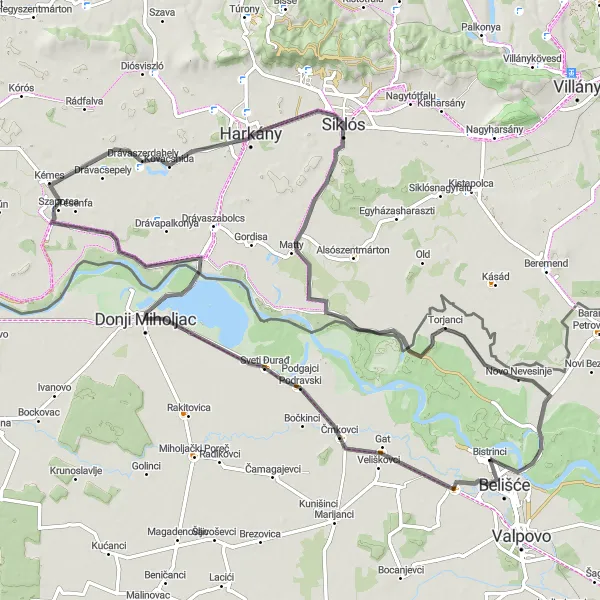 Map miniature of "Historic Wine Country Ride" cycling inspiration in Panonska Hrvatska, Croatia. Generated by Tarmacs.app cycling route planner