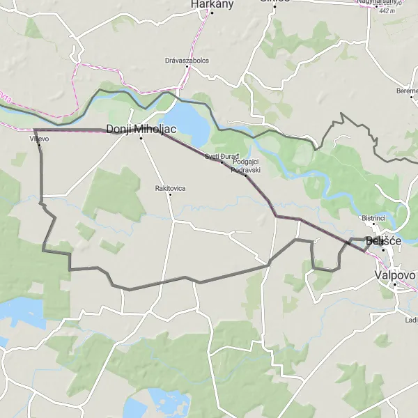 Map miniature of "Countryside Beauty Ride" cycling inspiration in Panonska Hrvatska, Croatia. Generated by Tarmacs.app cycling route planner