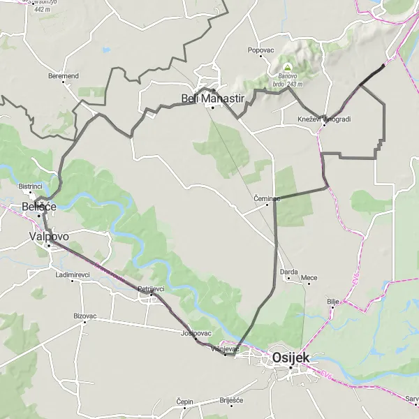 Map miniature of "Cycling Adventure to Suza" cycling inspiration in Panonska Hrvatska, Croatia. Generated by Tarmacs.app cycling route planner