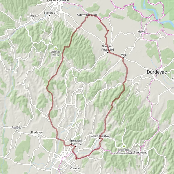 Map miniature of "Gravel Wilderness" cycling inspiration in Panonska Hrvatska, Croatia. Generated by Tarmacs.app cycling route planner