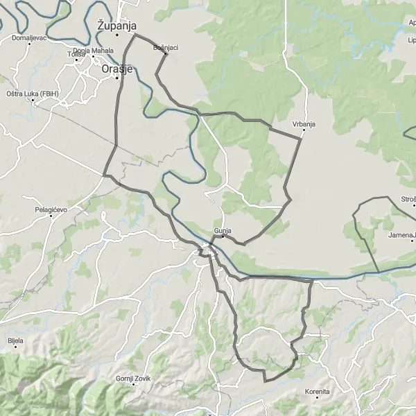 Map miniature of "Panonska Hrvatska Loop" cycling inspiration in Panonska Hrvatska, Croatia. Generated by Tarmacs.app cycling route planner