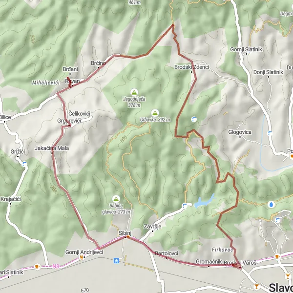 Map miniature of "Gravel Adventure in Panonska Hrvatska" cycling inspiration in Panonska Hrvatska, Croatia. Generated by Tarmacs.app cycling route planner