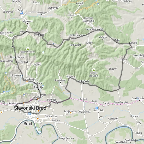 Map miniature of "Road Cycling Adventure in Panonska Hrvatska" cycling inspiration in Panonska Hrvatska, Croatia. Generated by Tarmacs.app cycling route planner