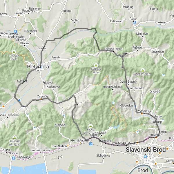 Map miniature of "Countryside Ride in Panonska Hrvatska" cycling inspiration in Panonska Hrvatska, Croatia. Generated by Tarmacs.app cycling route planner