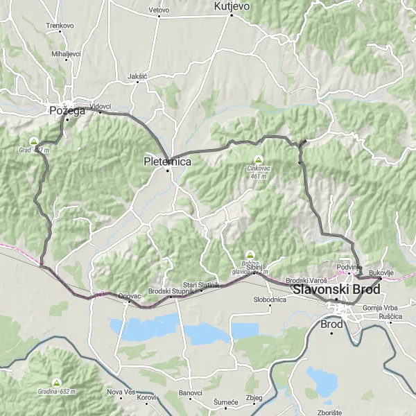 Map miniature of "Legendary Climbs and Scenic Views" cycling inspiration in Panonska Hrvatska, Croatia. Generated by Tarmacs.app cycling route planner