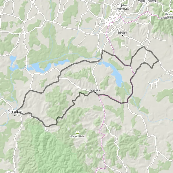 Map miniature of "Panonska Hrvatska Road Loop" cycling inspiration in Panonska Hrvatska, Croatia. Generated by Tarmacs.app cycling route planner