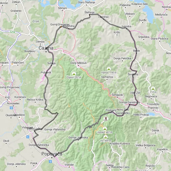 Map miniature of "Panonska Hrvatska Countryside Loop" cycling inspiration in Panonska Hrvatska, Croatia. Generated by Tarmacs.app cycling route planner