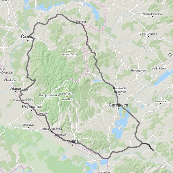 Map miniature of "Panonska Hrvatska Extended Loop" cycling inspiration in Panonska Hrvatska, Croatia. Generated by Tarmacs.app cycling route planner