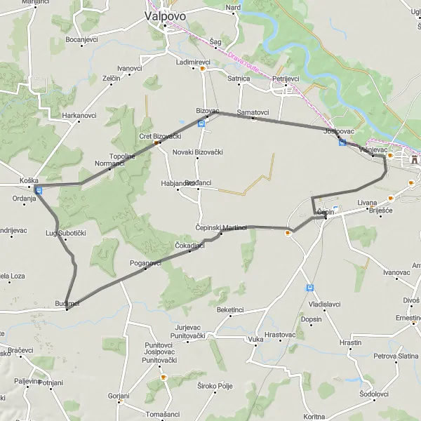 Map miniature of "Cultural and natural heritage" cycling inspiration in Panonska Hrvatska, Croatia. Generated by Tarmacs.app cycling route planner