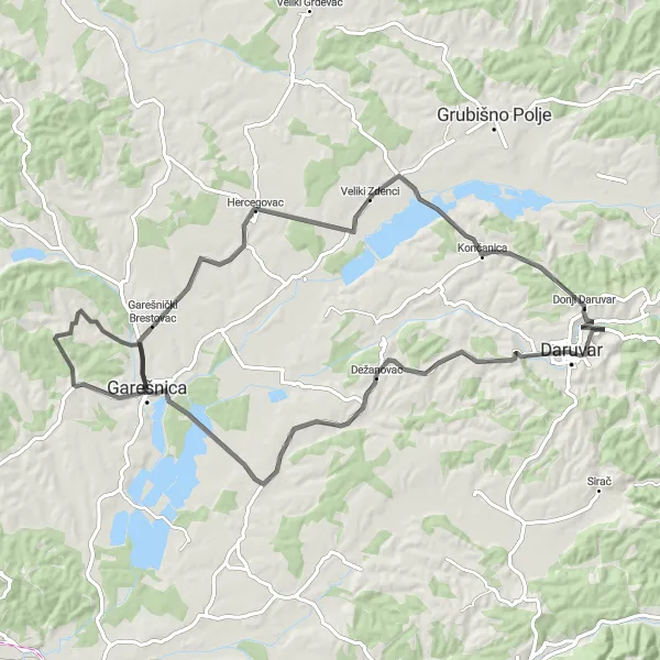 Map miniature of "Daruvar Loop" cycling inspiration in Panonska Hrvatska, Croatia. Generated by Tarmacs.app cycling route planner