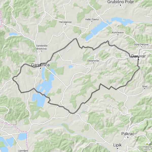 Map miniature of "Vukovje Discovery" cycling inspiration in Panonska Hrvatska, Croatia. Generated by Tarmacs.app cycling route planner