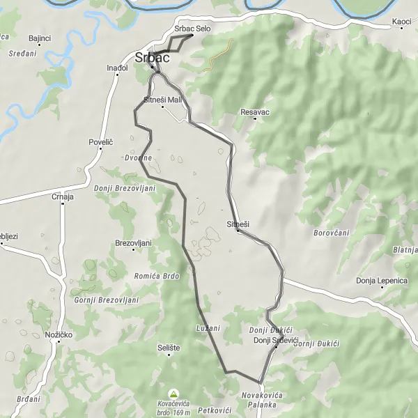 Map miniature of "Tatića vis Loop" cycling inspiration in Panonska Hrvatska, Croatia. Generated by Tarmacs.app cycling route planner