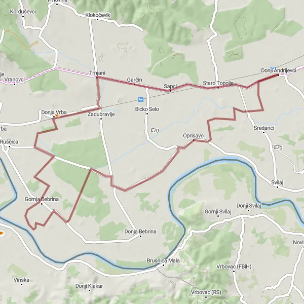 Map miniature of "Gravel Adventure in Garčin" cycling inspiration in Panonska Hrvatska, Croatia. Generated by Tarmacs.app cycling route planner