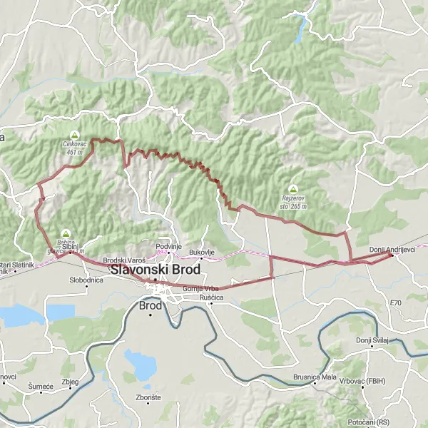 Map miniature of "The Gravel Adventure" cycling inspiration in Panonska Hrvatska, Croatia. Generated by Tarmacs.app cycling route planner