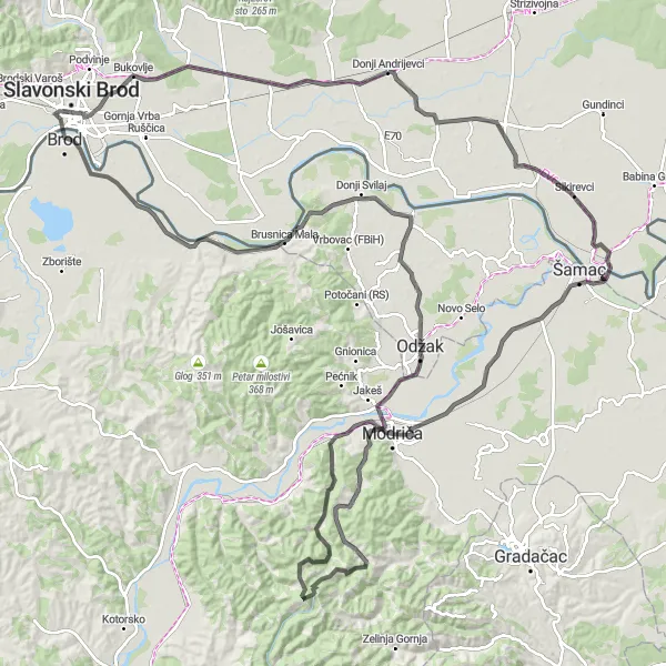 Map miniature of "The Panonska Hrvatska Adventure" cycling inspiration in Panonska Hrvatska, Croatia. Generated by Tarmacs.app cycling route planner