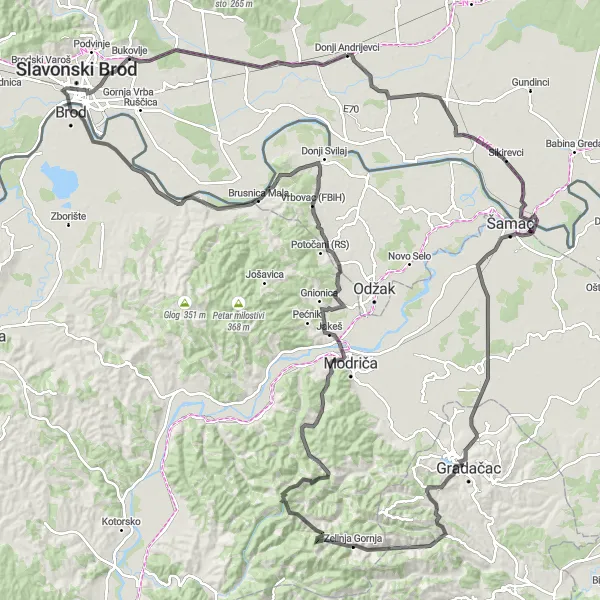 Map miniature of "Panonska Hrvatska Circuit" cycling inspiration in Panonska Hrvatska, Croatia. Generated by Tarmacs.app cycling route planner