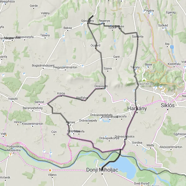 Map miniature of "A Challenging Road Cycling Adventure" cycling inspiration in Panonska Hrvatska, Croatia. Generated by Tarmacs.app cycling route planner