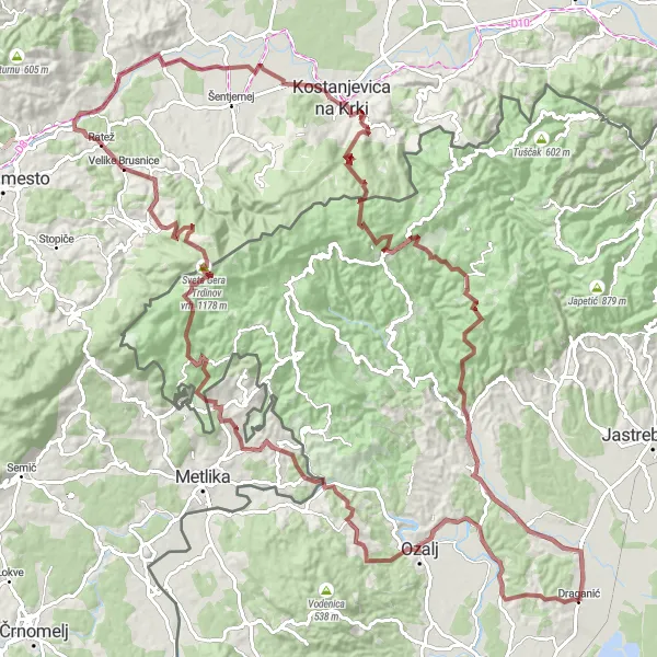 Map miniature of "Croatian Hills and Valleys" cycling inspiration in Panonska Hrvatska, Croatia. Generated by Tarmacs.app cycling route planner
