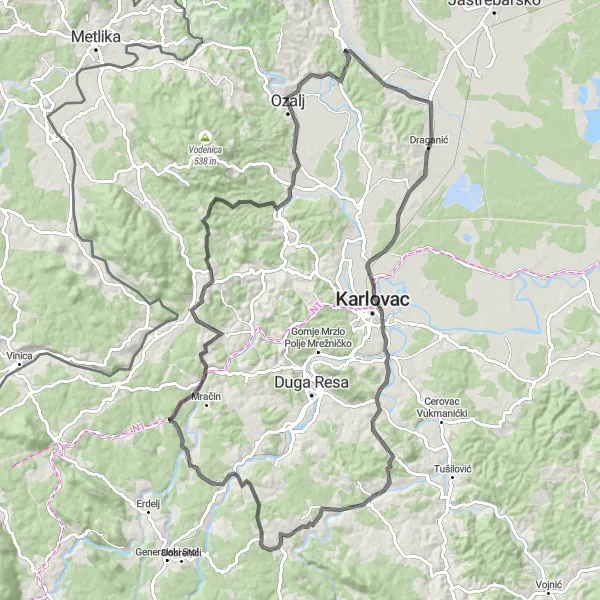 Map miniature of "Matkovo brdo Loop" cycling inspiration in Panonska Hrvatska, Croatia. Generated by Tarmacs.app cycling route planner