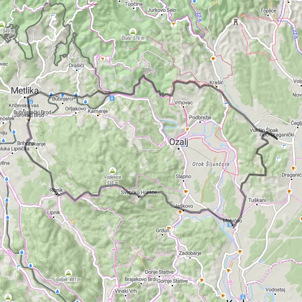 Map miniature of "Panonska Hrvatska Loop" cycling inspiration in Panonska Hrvatska, Croatia. Generated by Tarmacs.app cycling route planner