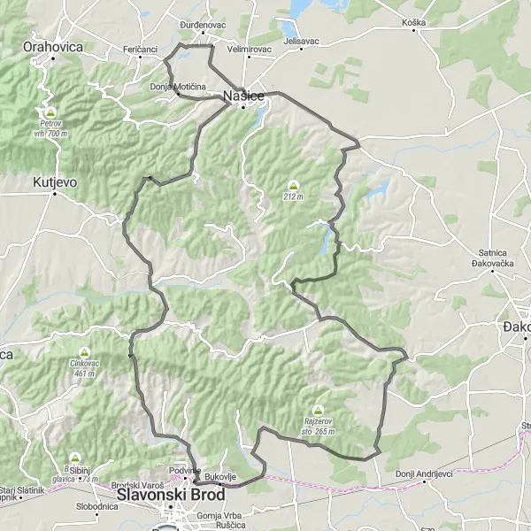 Map miniature of "Klokočevik Challenge" cycling inspiration in Panonska Hrvatska, Croatia. Generated by Tarmacs.app cycling route planner