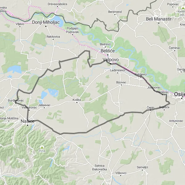 Map miniature of "Panoramic Routes: Road Cycling Adventure near Ðurđenovac" cycling inspiration in Panonska Hrvatska, Croatia. Generated by Tarmacs.app cycling route planner