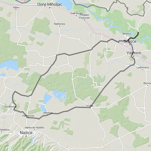 Map miniature of "Hidden Gems in Panonska Hrvatska: Cycling Route near Ðurđenovac" cycling inspiration in Panonska Hrvatska, Croatia. Generated by Tarmacs.app cycling route planner