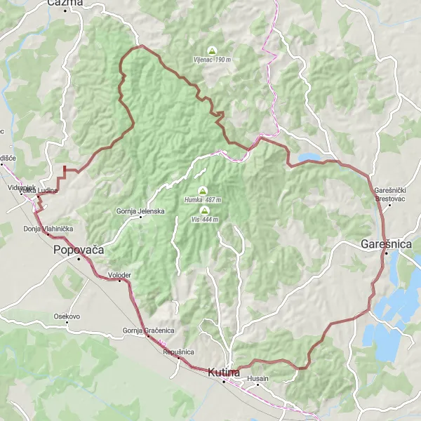 Map miniature of "Panonska Gravel Exploration" cycling inspiration in Panonska Hrvatska, Croatia. Generated by Tarmacs.app cycling route planner