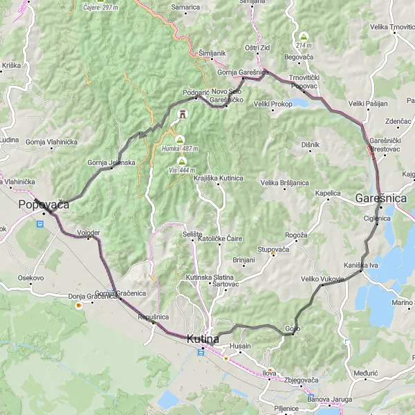 Map miniature of "Veliko Vukovje Loop" cycling inspiration in Panonska Hrvatska, Croatia. Generated by Tarmacs.app cycling route planner