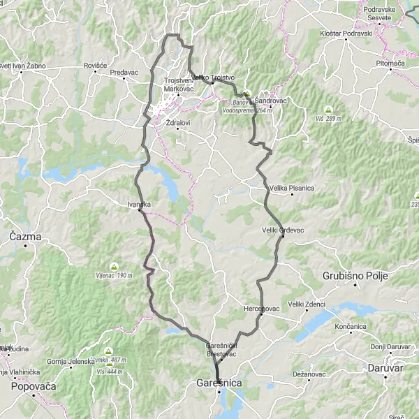 Map miniature of "Panonska Hrvatska loop" cycling inspiration in Panonska Hrvatska, Croatia. Generated by Tarmacs.app cycling route planner