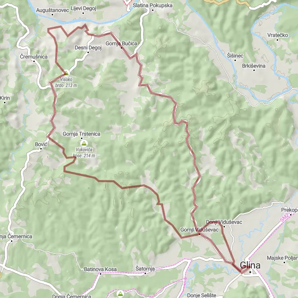 Map miniature of "Gravel Adventure to Viduševac" cycling inspiration in Panonska Hrvatska, Croatia. Generated by Tarmacs.app cycling route planner