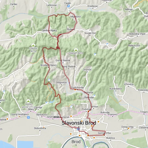 Map miniature of "Gornja Vrba Loop" cycling inspiration in Panonska Hrvatska, Croatia. Generated by Tarmacs.app cycling route planner