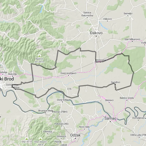 Map miniature of "Klokočevik Exploration" cycling inspiration in Panonska Hrvatska, Croatia. Generated by Tarmacs.app cycling route planner