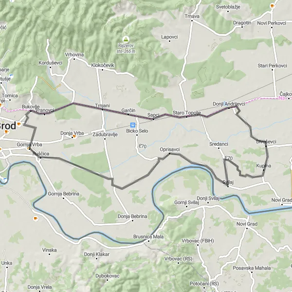 Map miniature of "The Garčin Loop" cycling inspiration in Panonska Hrvatska, Croatia. Generated by Tarmacs.app cycling route planner