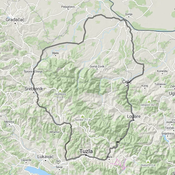 Map miniature of "The Panonska Hrvatska Challenge" cycling inspiration in Panonska Hrvatska, Croatia. Generated by Tarmacs.app cycling route planner