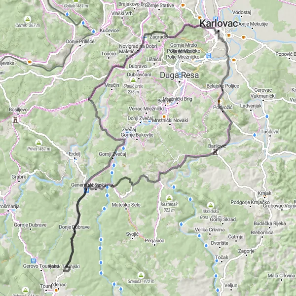 Map miniature of "Kozlinska glavica and Marino brdo Circuit" cycling inspiration in Panonska Hrvatska, Croatia. Generated by Tarmacs.app cycling route planner