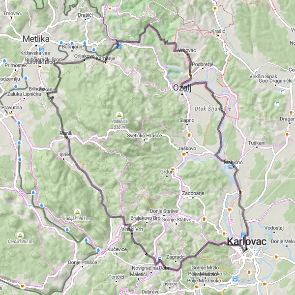 Map miniature of "Netretić and Levkušje Loop" cycling inspiration in Panonska Hrvatska, Croatia. Generated by Tarmacs.app cycling route planner